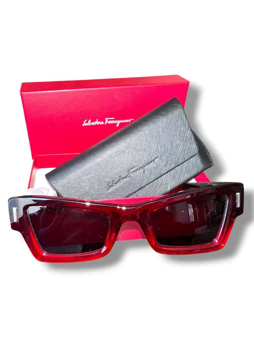 Salvatore Ferragamo Red Rectangle Sunglasses Women's SF2006S-615-53